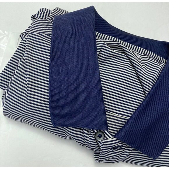 Red Stick Golf Polo Shirt Mens 2XL Native Indian Seminole Navy Blue Stripe  READ - Picture 8 of 8